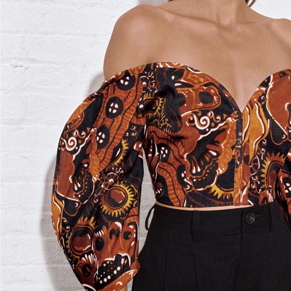 Mara Hoffman Juana Top in Black and Brown Abstract Floral Calaia Print